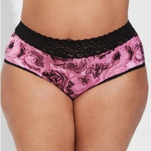 New Torrid 5X(28W) Second Skin Mid-Rise Brief Mini Lattice Back Panty-Pink Roses